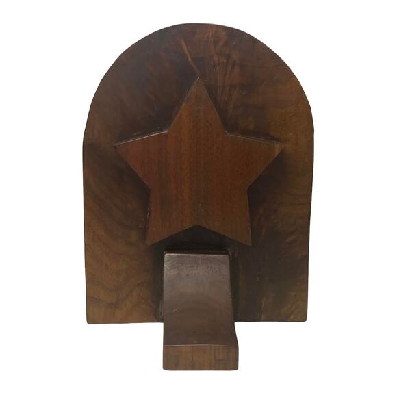 Mid 20th Century Rustic Handcrafted Mahogany Bookends With Star Motif - A Pair - Picture 6 of 13